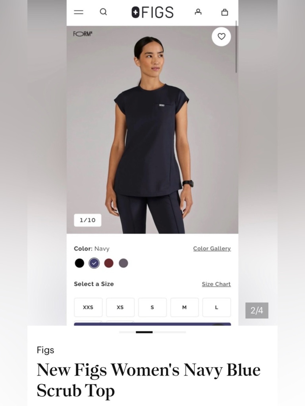 New Figs Women's Navy Blue Scrub Top